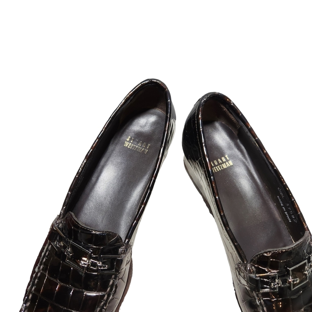 STUART WEITZMAN designer loafer ๐ shoes patented leather croc brown size 8.5 - Picture 3 of 16